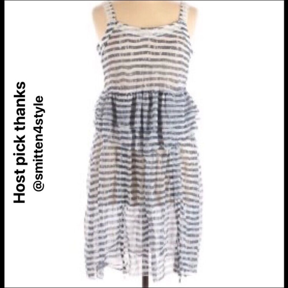 Tricotto Blue White Sheer Adjustable Dress Medium